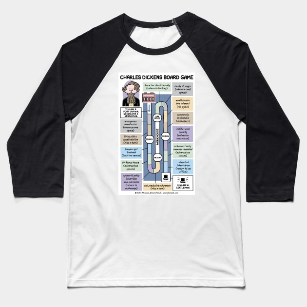 Charles Dickens Board Game Baseball T-Shirt by WrongHands